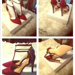 Burgundy, Suede/Patent Leather Pumps